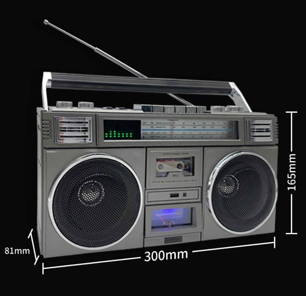 Boombox retrò con Bluetooth, radio AM/FM, lettore CD e nastro, sistema portatile a 4 altoparlanti, supporto USB/AUX per riunioni di famiglia e street dance