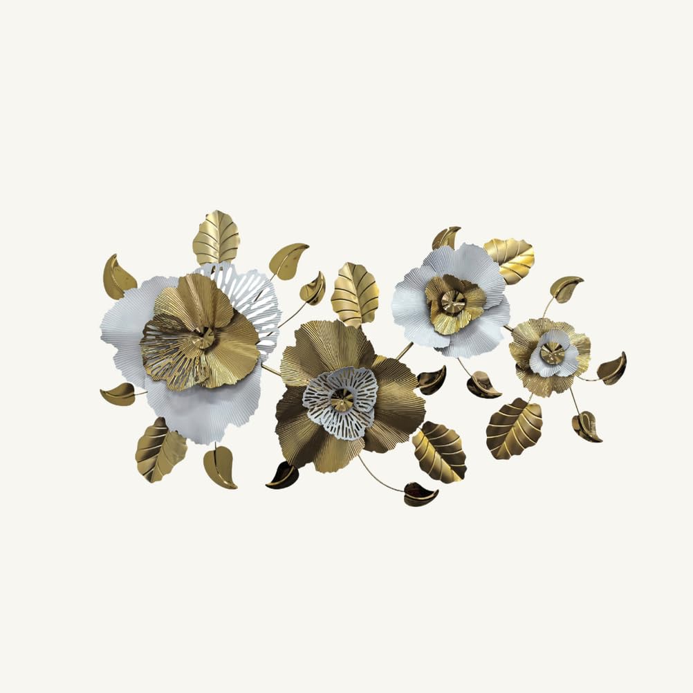 Décoration murale 3D en métal or au design de fleurs de luxe pour intérieur chic