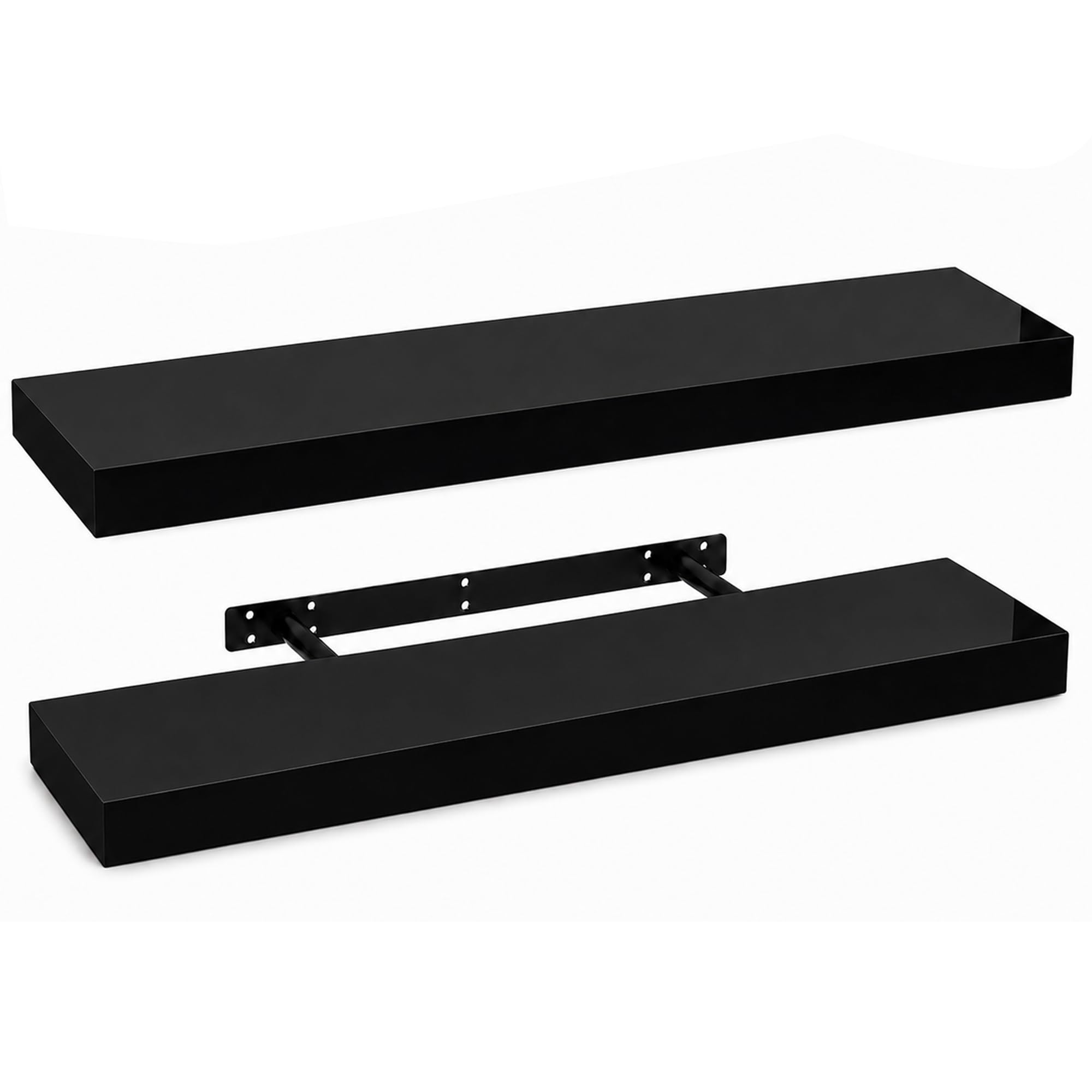 iTrend High Gloss Black Floating Wall Shelf, Wall Mounted Floating Storage Shelves, Modern Book Shelf Display for Living Room, Bedroom, Kitchen & Bathroom, Bracket Included - 80cm, Pack of 2 โ image 1