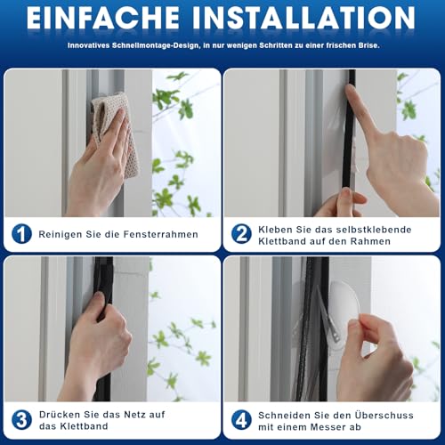 YANGTE Fliegengitter für Fenster (130x150 cm | Schwarz 2er-Pack) Insektenschutz Fenster mit stärkerem Klebstoff Klettverschluss, Fliegengitter & Mückennetz für Fenster ohne Bohren