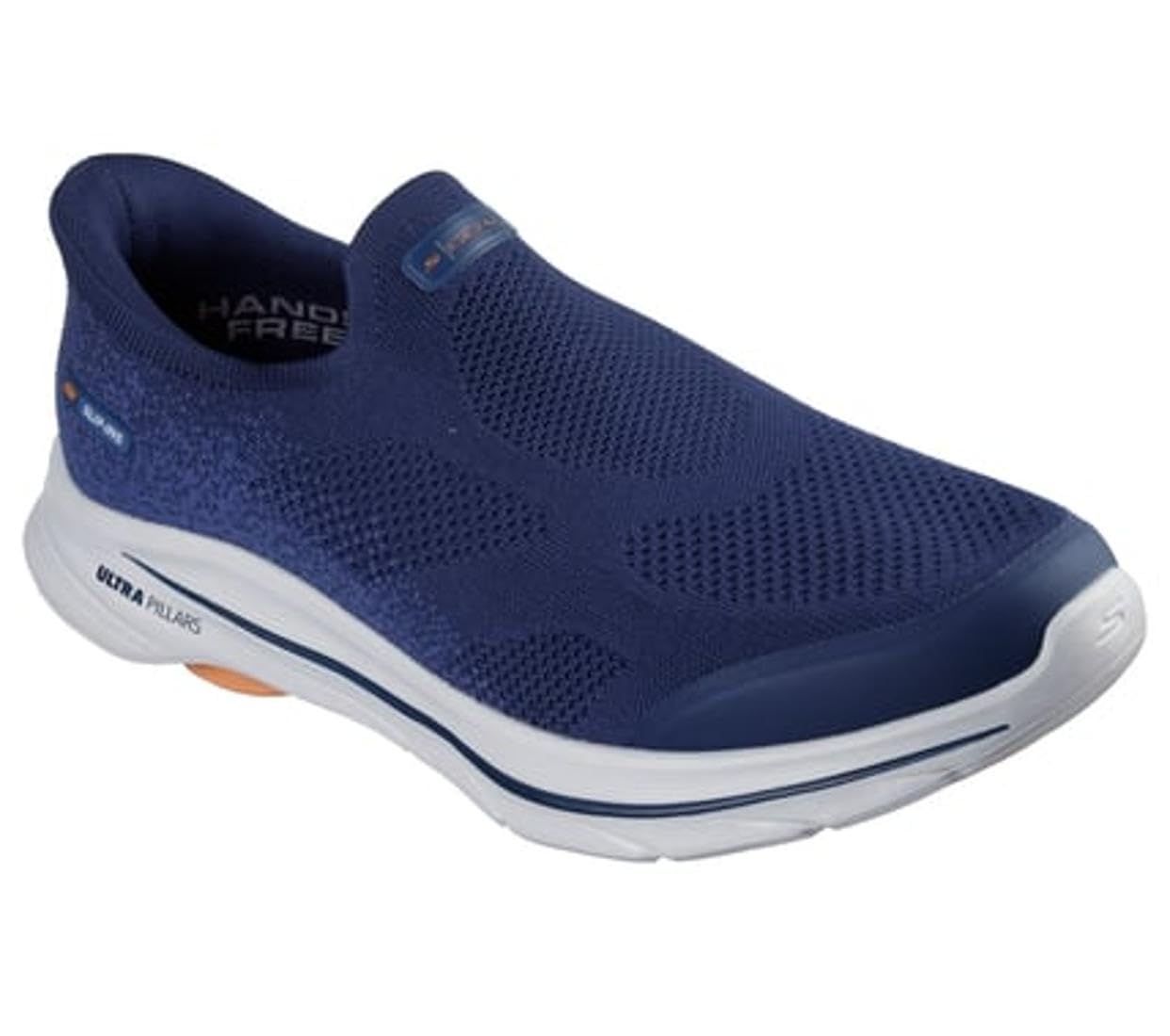 Men's Wide Fit Skechers 216784 Slip-ins Go Walk 8 Pelayo Trainers, Navy/Orange / 8 / 2E