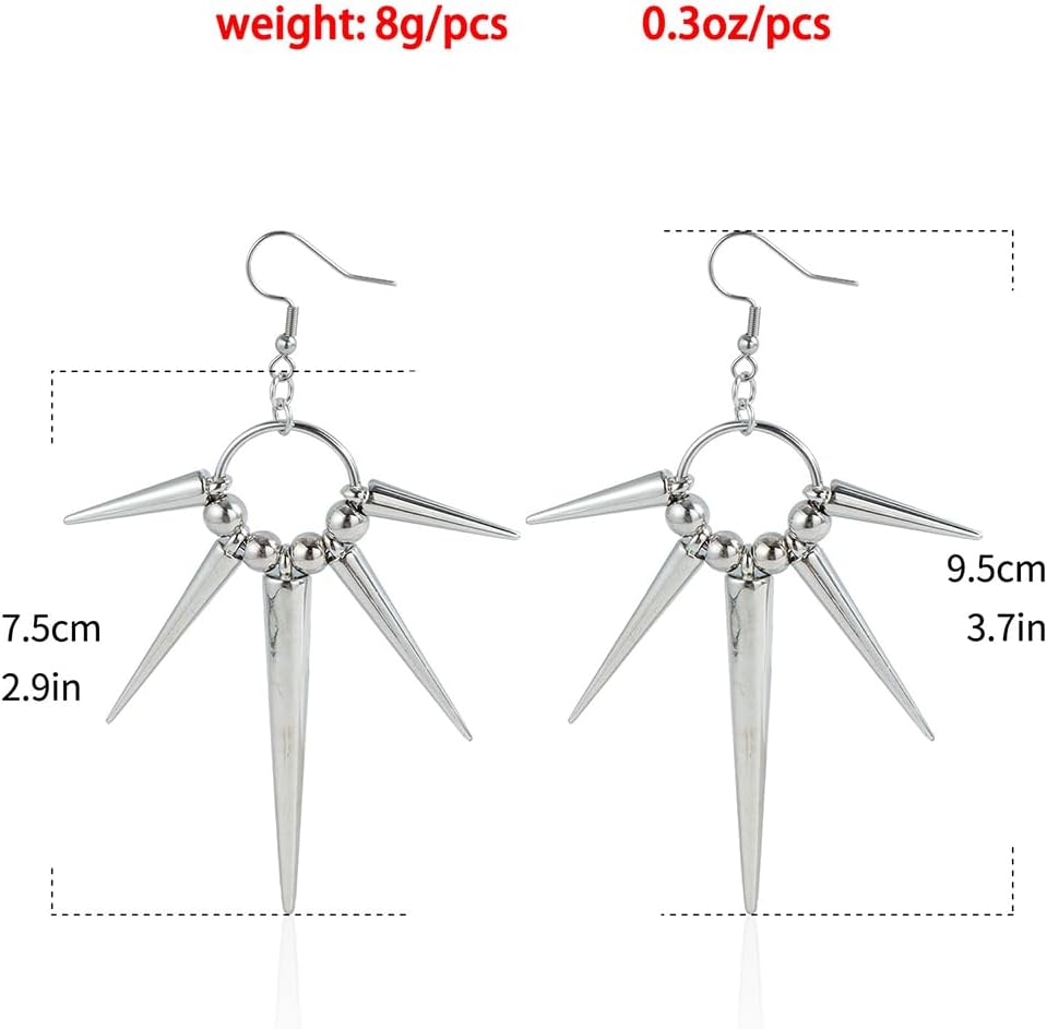 925 Silver Gothic Spike Dangle Drop Earrings, Punk Rock Flame Party Costume Accessories, Barbed Thorn Outfits Dangling Jewelry Gifts for Women - Image 3