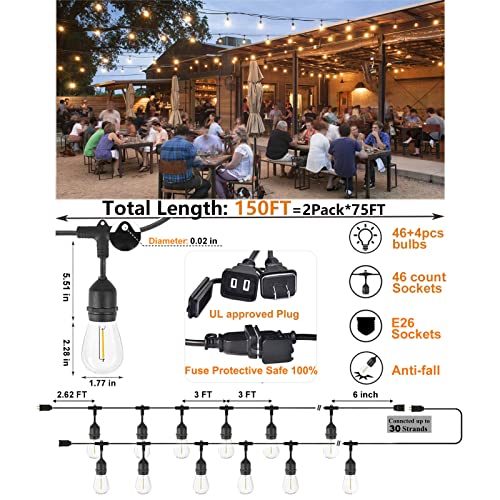 Meidaoduo Outdoor String Lights for Outside LED 150 FT Shatterproof Patio Lights with 50 Waterproof Bulbs for Outdoor Backyard Bistro Gazebo Lights, 2-Pack by Meidaoduo - Image 2