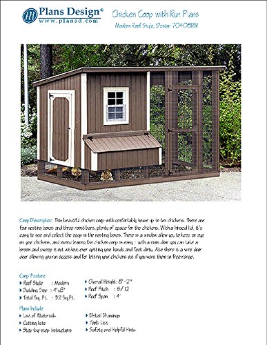 DIY Chicken Coop/Hen House 4 ft x 8 ft Modern Roof Style Project Plans, Design 70408RM