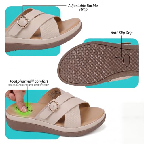Image of YOHO Evergreen Slides Cross Strap Sandals for Women | Stylish, Comfortable Orthopedic & Anti Skid | Office, Summer, Beach, Casual Wear Flats for Ladies /Girls