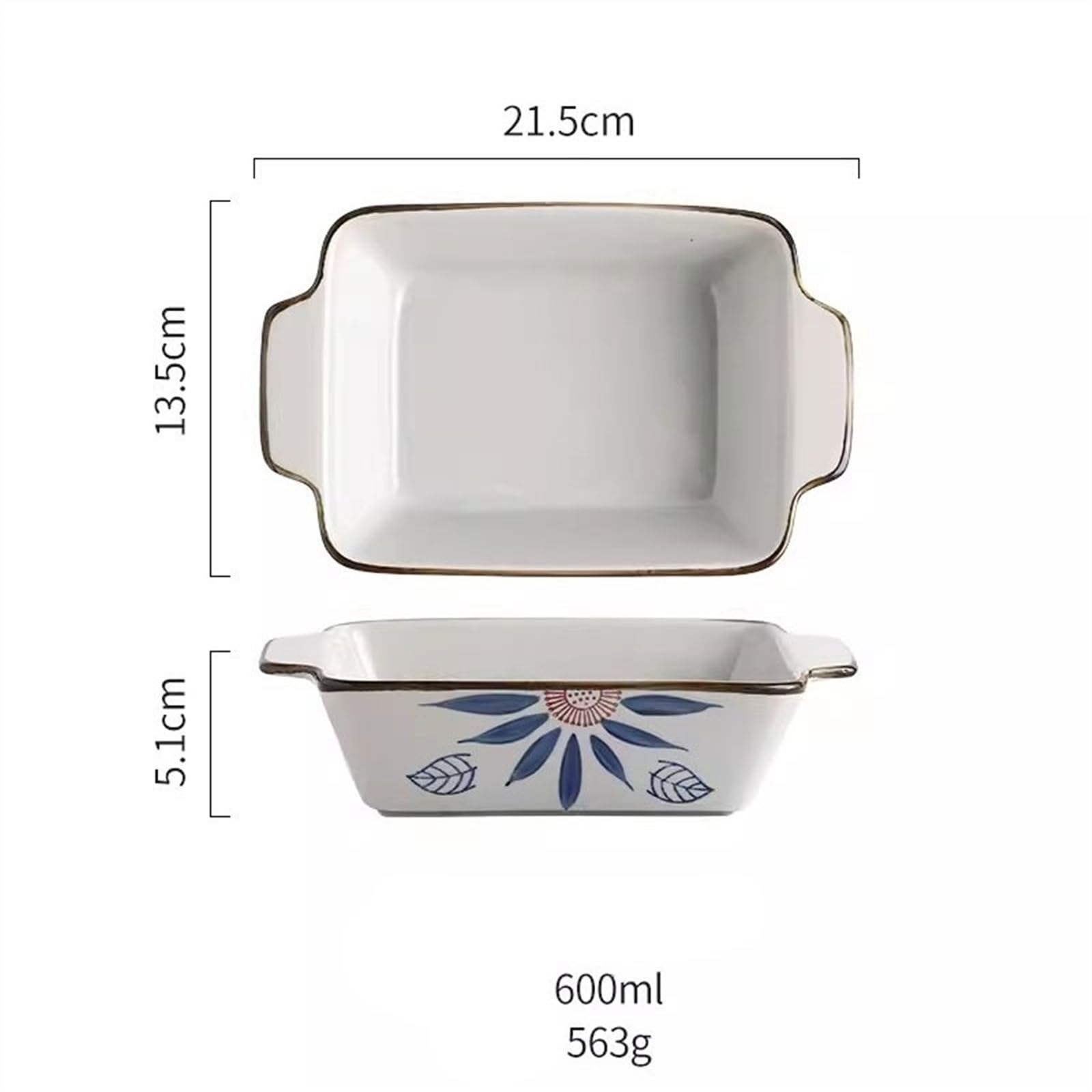 Teglie per Lasagne, Teglia for Lasagne in Ceramica Profonda con Doppi Manici Adatta al Forno 21,5x13,5x5,1 cm 600 ml