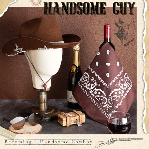 Image of Hercicy 4 Pcs Cowgirl Costume Set Cowboy Hat Sunglasses Bandana Earring Halloween Costume Accessories for Women Cosplay Party