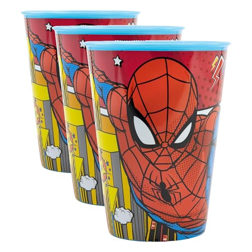 Stor Gobelet Marvel Spiderman pour enfants 260 ml, en plastique sans BPA, facile à laver et réutilisable (Lot de 3)
