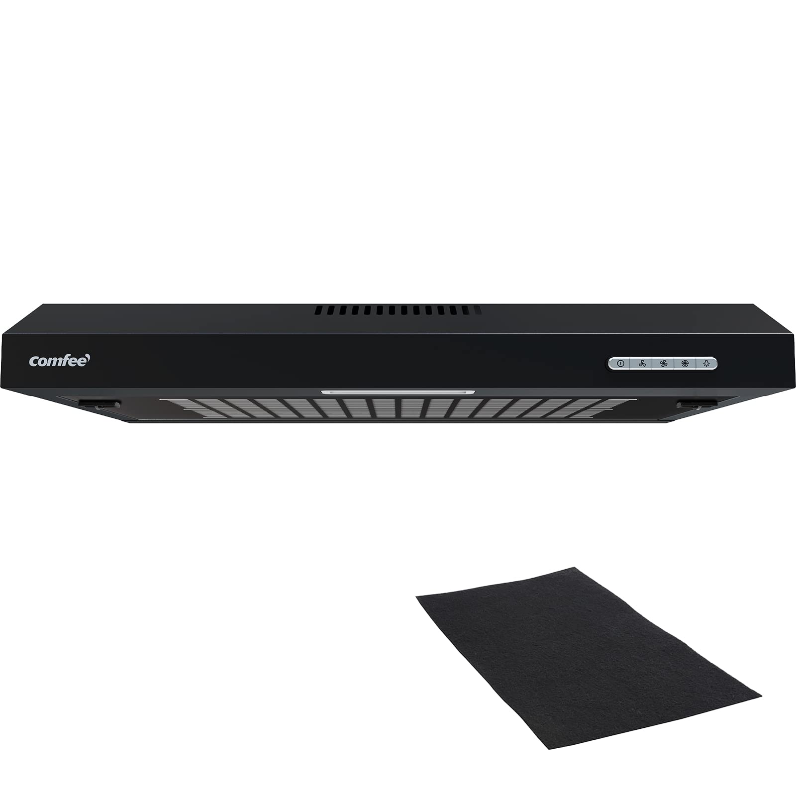 COMFEE' CHU 3.6F17BB 60cm Unterbauhauben Dunstabzugshaube Unterbau mit Edelstahl, abnehmbarem Aluminiumfilter, 200m³/h Luftstrom, 3 Stufen, 1 LED-Licht, Schwarz