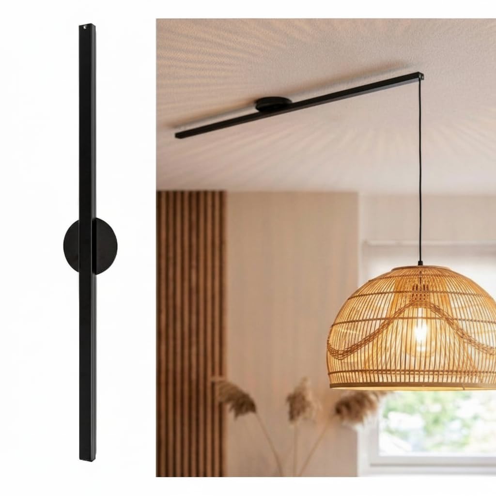 BARCELONA LED Sistema de Suspensión para Lámpara Colgante 90cm Negro Mate | Deslizamiento 80cm y Rotación 360° | Soporte Ajustable para Techo | Hasta 3kg | Descentrador para Lámparas Colgantes