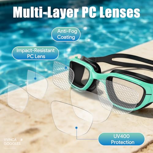 Image of Vvinca Kids Swim Goggles, Swimming Goggles for Kids 3-14 Anti-Fog UV Protection No Leak Pool Glasses for Boys Girls
