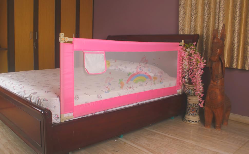 Image of Vic Kid Adjustable Baby Bedrail Guard Bed Fence Size: L 178cm* H 66cm (Pattern : Pink Cloud Rainbow)