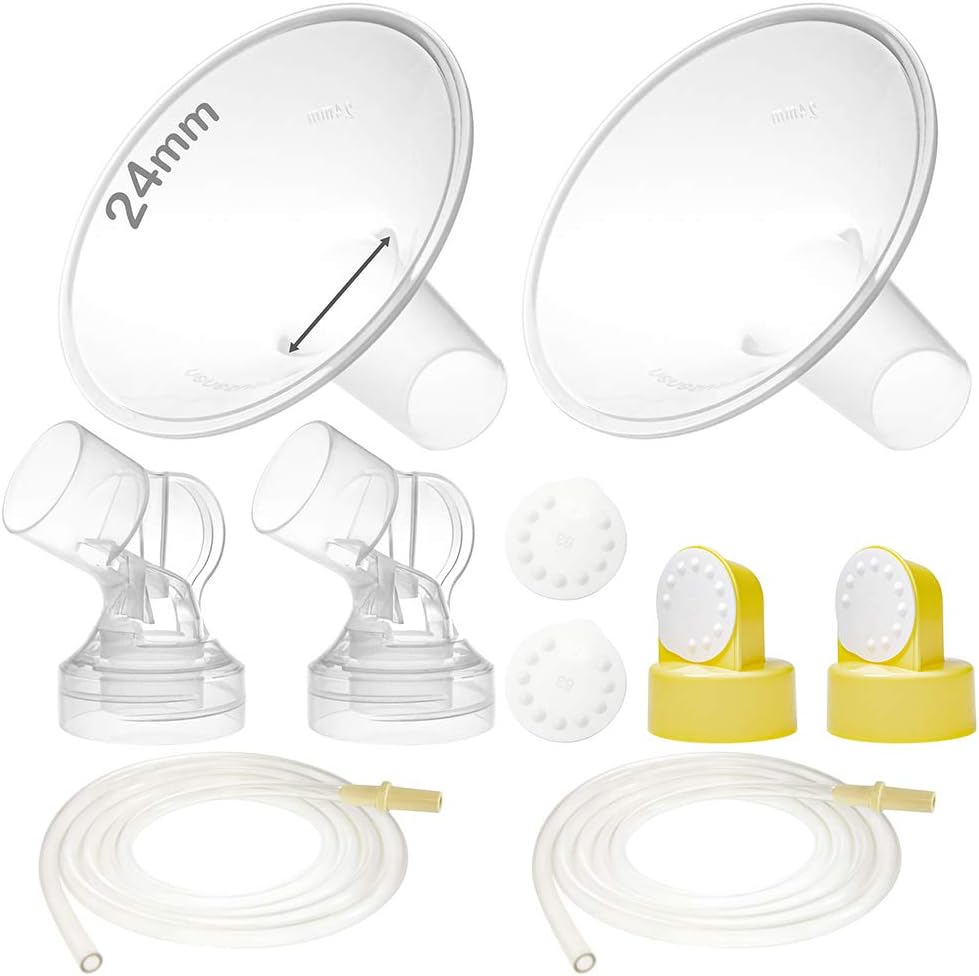 Nenesupply Pump Parts with 24mm Flanges Compatible with Medela Pump in Style Parts Accessories Breast Pump Not Original Medela Pump Parts Incl. 24mm Flange Breastshield Connector Valve Membrane Tubing