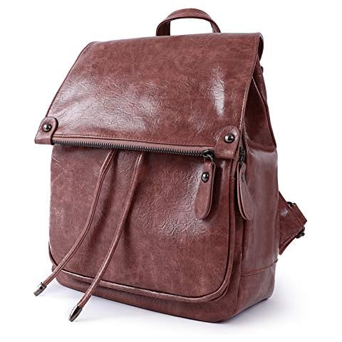 ROOSALANCE Women Backpack Purse Waterproof Anti-theft Lightweight PU Leather Nylon Shoulder Bag Travel Backpack Ladies (Dark Pink) Cover