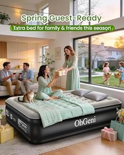 OhGeni Queen Air Mattress with Built in Pump, Ideal Alternative to a Bed, Inflatable Blow Up Mattress 18 Raised Comfort, Upgraded Surface Portable Bed for Home, Camping, Colchone Inflable, 650 lbs
