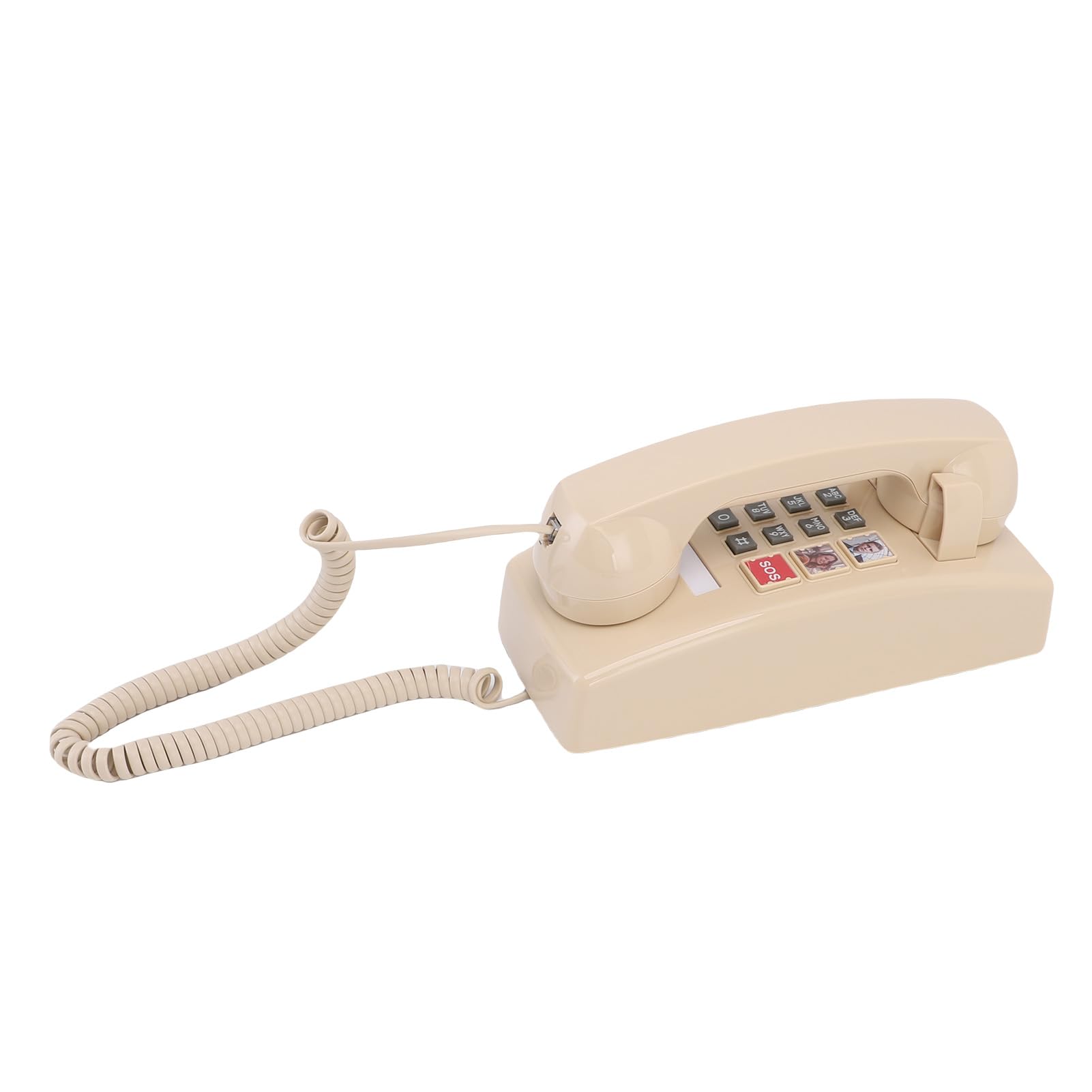 Telefon Stacjonarny do Montażu na ścianie, Nie Wymaga Baterii, Telefon Retro z Dużymi Przyciskami i 3 Poziomami Głośności, Funkcja Plug and Play do Użytku Domowego Przez Osoby Starsze