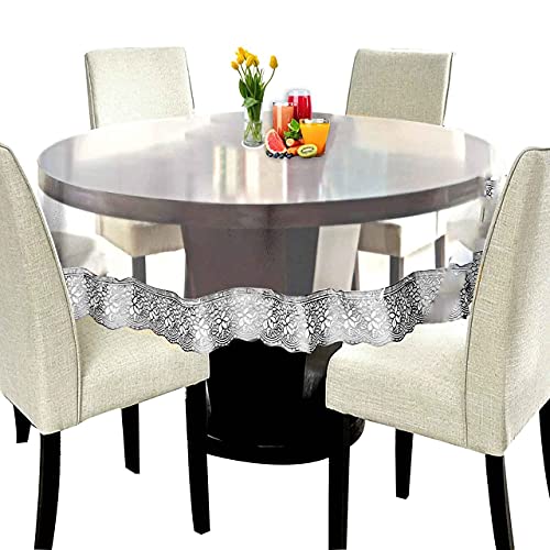 Image of PVC Transparent Round Table Cover with Silver Lace||.20MM Thick||4 Seater||60 inch Diameter