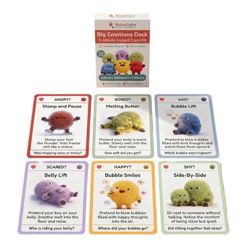 RaiseCalm Big Emotions Deck 54 Therapist-Designed Emotion Regulation Cards for Kids Ages 3-10 | Feelings Flashcards with Coping Skills | Calm Down Tool for Home Classroom & Therapy