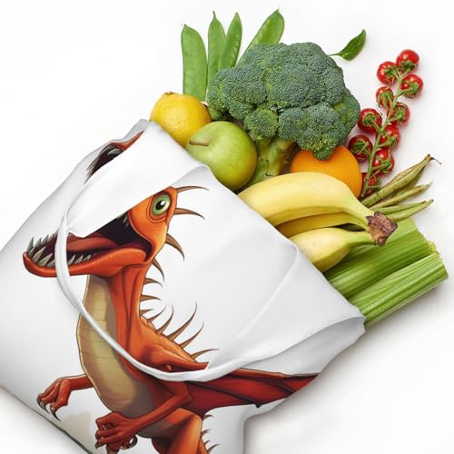 Canvas Tote Bag for Women Shoulder Tote Purse Reusable Grocery Bag Pterodactyl Dinosaur Aesthetic Shopping Bags4