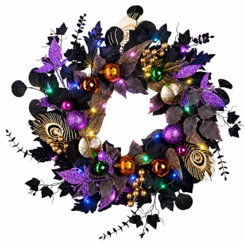 22-Inch Black and Purple Halloween Wreath - image 1