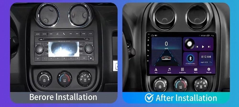 Car Stereo Carplay Radio de Coche para Jeep Compass Patriot 2009-2016 Soporta Bluetooth, Control Volante, USB, WiFi, 4G, Mirror-Link, GPS Navegador/Radio FM, 8 Nuclear 8G+256G