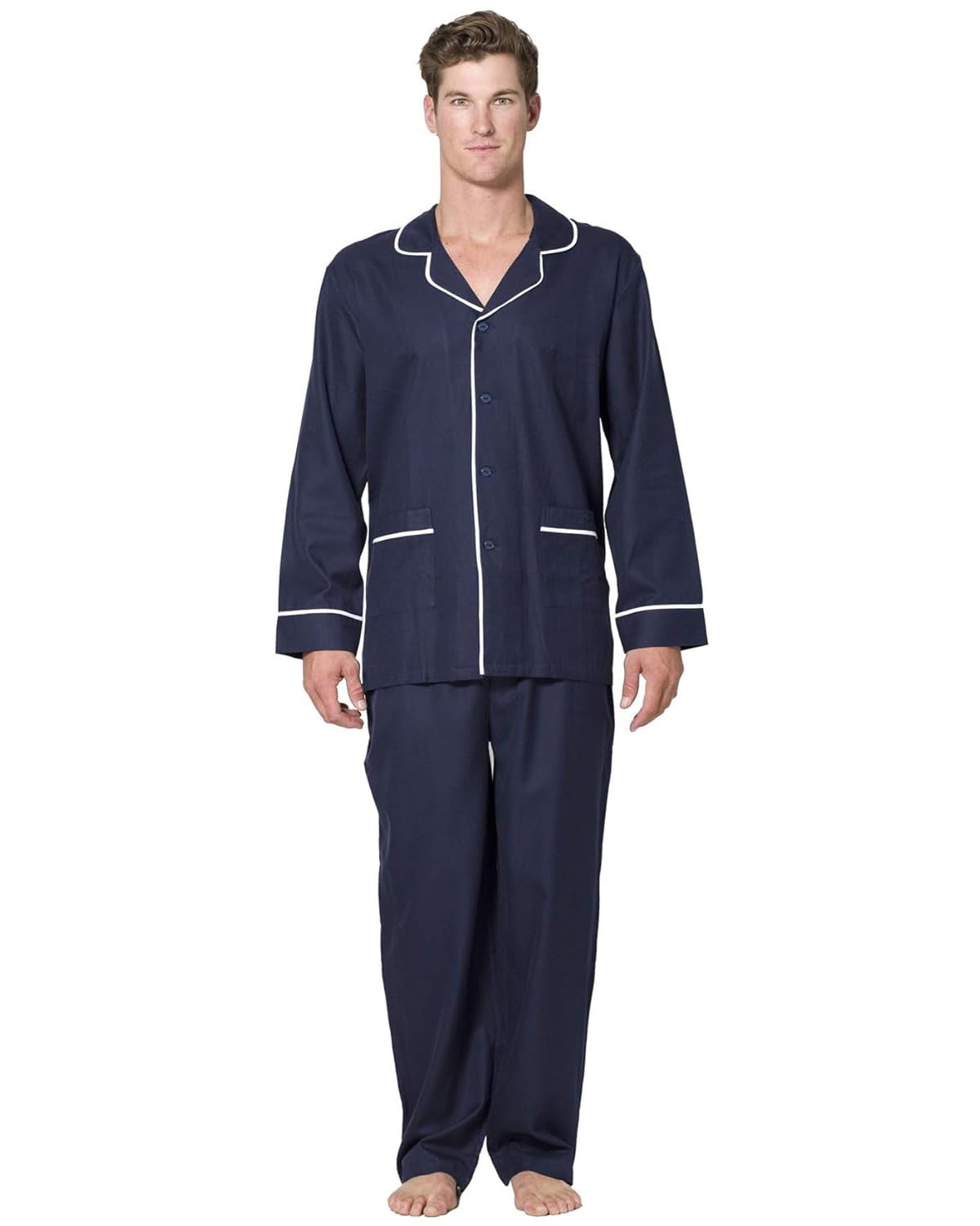 INTIMO Conjunto de pijama largo de espiga para hombre con ribetes