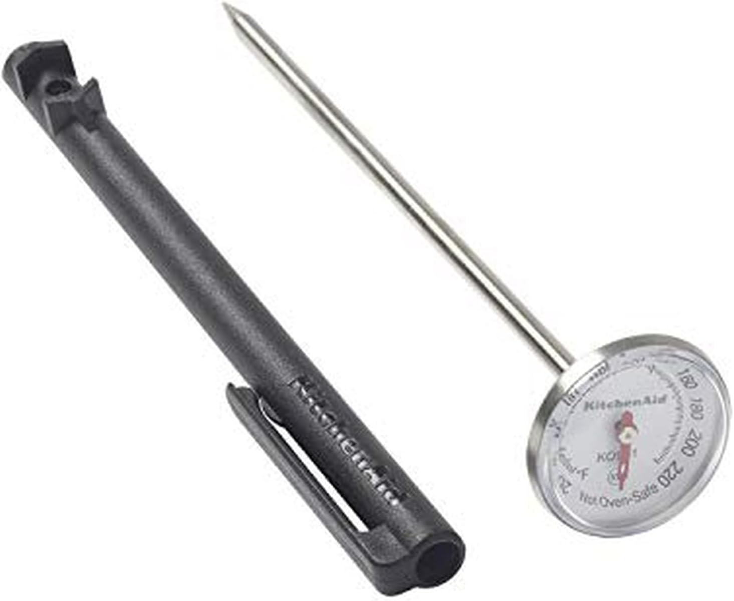 KitchenAid KQ901 Instant Read Food Thermometer for Kitchen or Grill, Temperature Range: 20F to 220F, 1 inch dial, Black