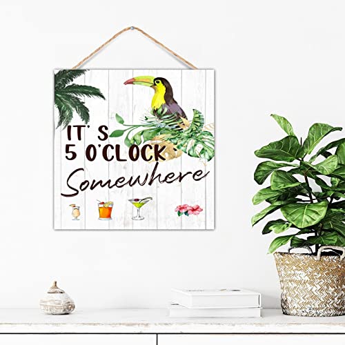 Panneau mural en bois 30,5x30,5 cm rustique It's 5 O'Clock Somewhere