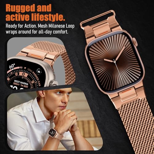 Image of BXUXOHS Milanese Loop for Apple Watch Ultra 3 /2 Band 49mm 46mm 45mm 44mm 42mm Men,Tactical Mecha Strap Military-Grade Design,Magnetic Metal Wristband for iWatch Ultra 2 /3 Series 11 /10 /9 /8 /7 /6 /5 /4 SE