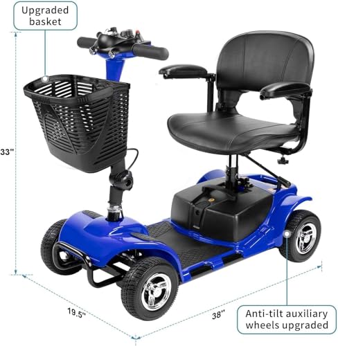 Image of 4 Wheel Mobility Scooters for Adults，Collapsible Compact Electric Scooter，Heavy Duty Powered Mobile Wheelchair Device with Lights，Basket and Long-Lasting Battery（Blue）