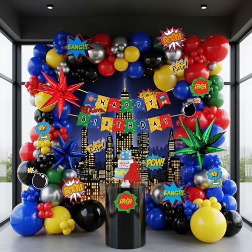 Super hero Balloon garland kit Red blue green yellow black balloo...