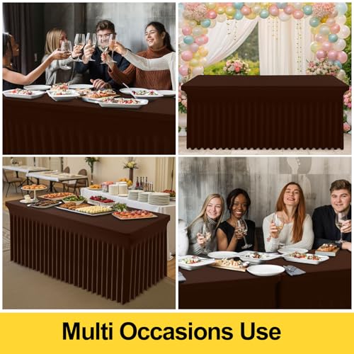 Image of Smiry 2 Pack Spandex Elastic Fitted Table Cloth Skirt for 8FT Table | Stretch Washable Table Cloth, Banquet Table Cover for Wedding, Party, Indoor & Trade Shows, (Coffee, 96Lx30Wx30H)