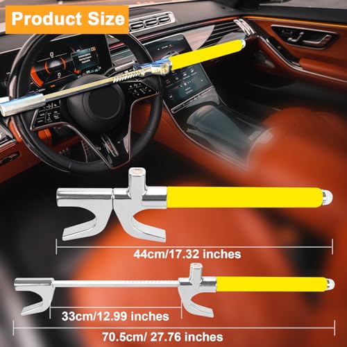Turnart Steering Wheel Lock Universal Car Lock Anti-Theft Device Retractable Steering Lock with 3 Keys for Auto/Truck/SUV/Van (Yellow) - Image 3