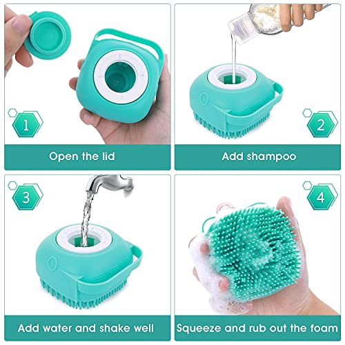 Pet Dog Cat Shedding Brush Comb Shampoo Dispenser Pet Bath Shower Massage Bubbles Self Cleaning Dog Grooming Brush Scrubber Hair Fur Brush For Bathing Hair Removal Soft Silicone Rubber Brushes (8*8Cm, Green) #TOP1