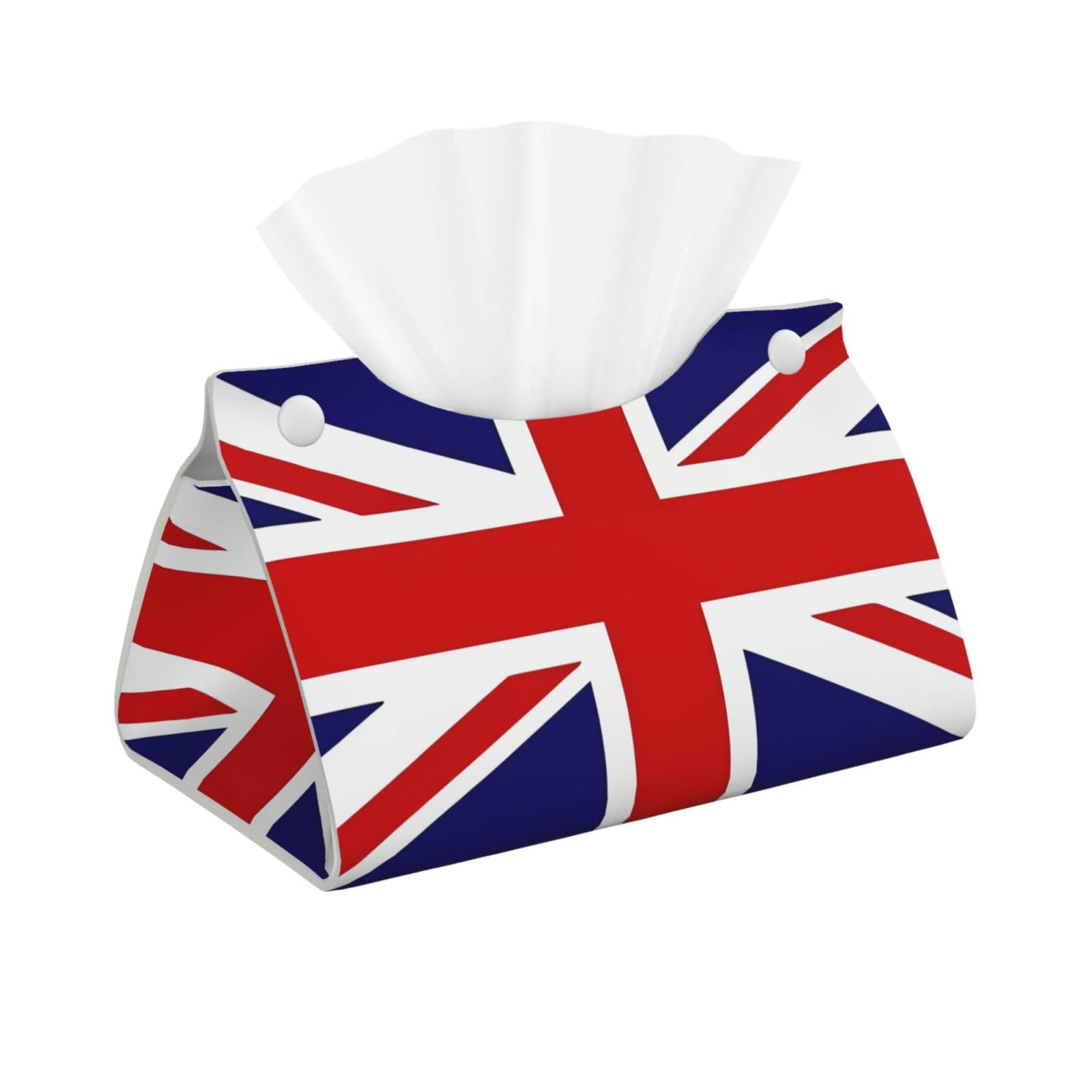 UK Flag Rectangular Leather Tissue Box Cover, Folding Facial Tissue Holder Dispenser for Car