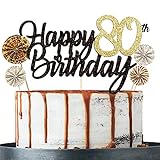 Tortendeko 80 Schwarzes Gold set Doppelseitiges Glitzerpapier Happy Birthday Cake Topper für Geburtstag Deko 80