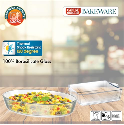 Image of Signoraware Bake 'N' Serve Borosilicate Glass Dish Set| Microwave Safe| Baking & Serving| Crack Resistant| Reheating Food| Ideal Gifting Set (700ml + 500ml| Set of 2| Clear)