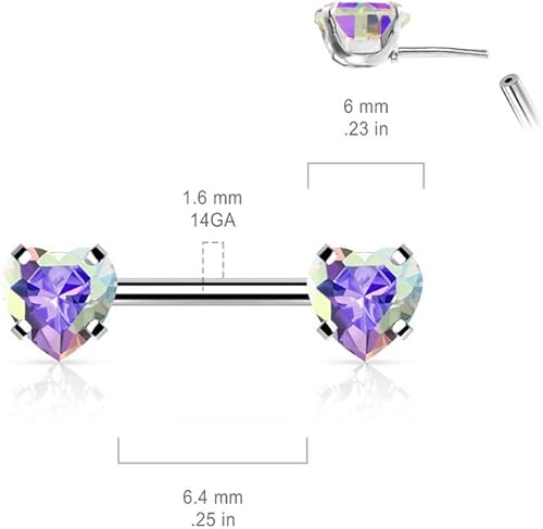 Miniatura 3 de Pierced Owl - Juego de puntas de acero inoxidable de 14 G, sin rosca, con forma de corazón de cristal, se venden por par