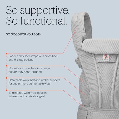 Image of Ergobaby Omni Deluxe Baby Carrier, Lightweight, Breathable Soft Mesh, Enhanced Lumbar Support, Adjustable Waistbelt & Straps, Privacy Hood, 4 Carry Positions, 4 Storage Pockets, 3-20Kgs, 0-4 years