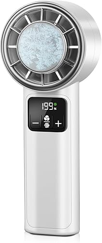Ventilador turbo de mano con enfriador de hielo, ventiladores personales recargables, velocidad ajustable 1-199, potente ventilador personal de