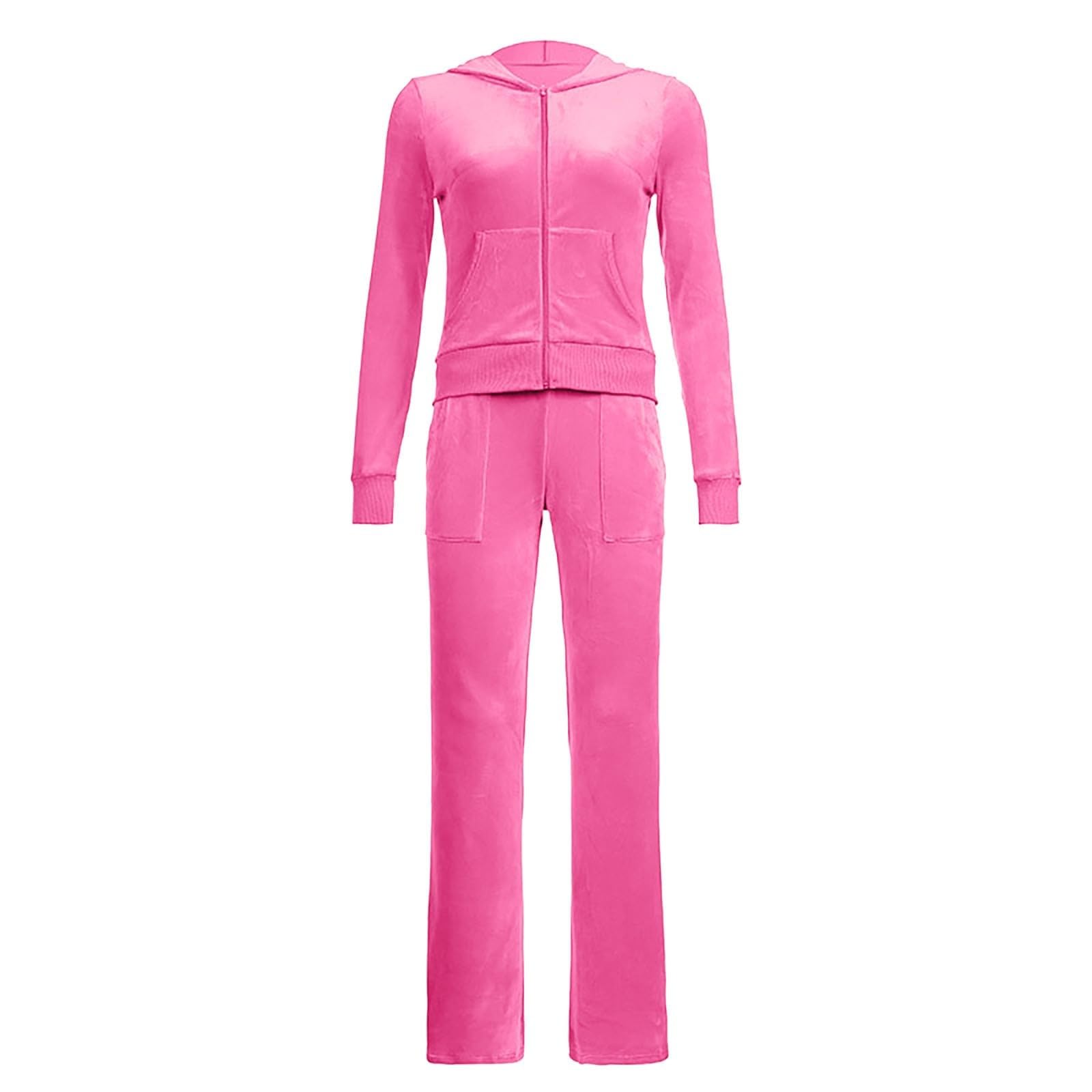 Survêtement 2 pièces en velours pour femme - Manches longues - Fermeture éclair - Veste à capuche - Pantalon large - Style décontracté Y 2k - Pour femme