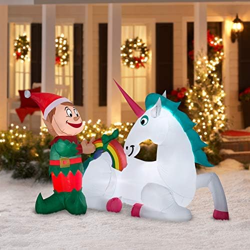 Inflatable Holiday Time Elf with Unicorn, 7 feet