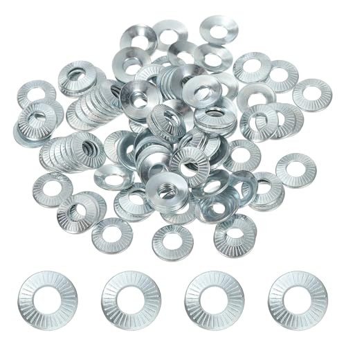 PATIKIL M4x10x0.7mm Flat Washers 100Pcs 65Mn Steel Belleville Spring Disc Washer Conical Knurled Metric Gasket for Automotive Industrial Construction (White Zinc Plating)