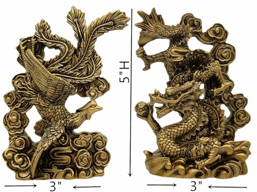 Estatua Feng Shui Dragón y Fénix decoración hogar miniatura 3