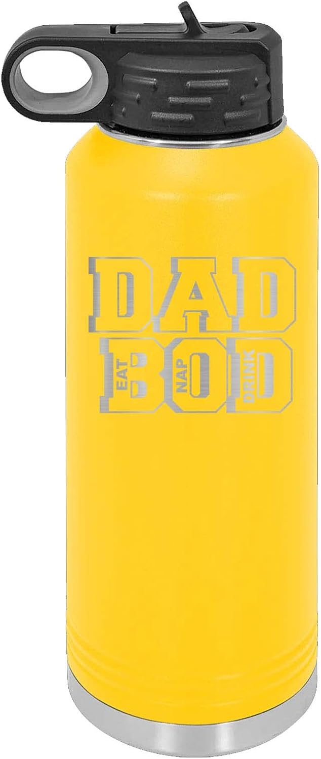 Mato & Hash 32oz Workout Dad Bod Water Bottle Yellow LASLWB216 Dad S28-2