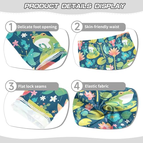 Cute Cartoon Frog Animal Sitting Flower Leaf Kids Baby Girls Basic Leggings Stretchy Full Length Yoga Pants Gym3