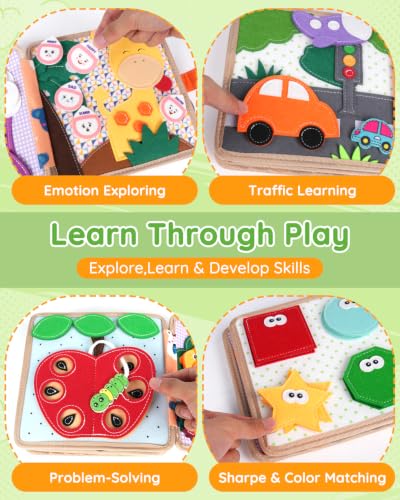 Image of Cobelae Montessori Busy Book for Toddlers 1-3, Toddler Busy Board | Felt Quiet Book, Airplane Travel Toys for Kids Ages 1+ Year Old,Baby Learning Activity Books,Boys Girls Gifts for 1 Year Old