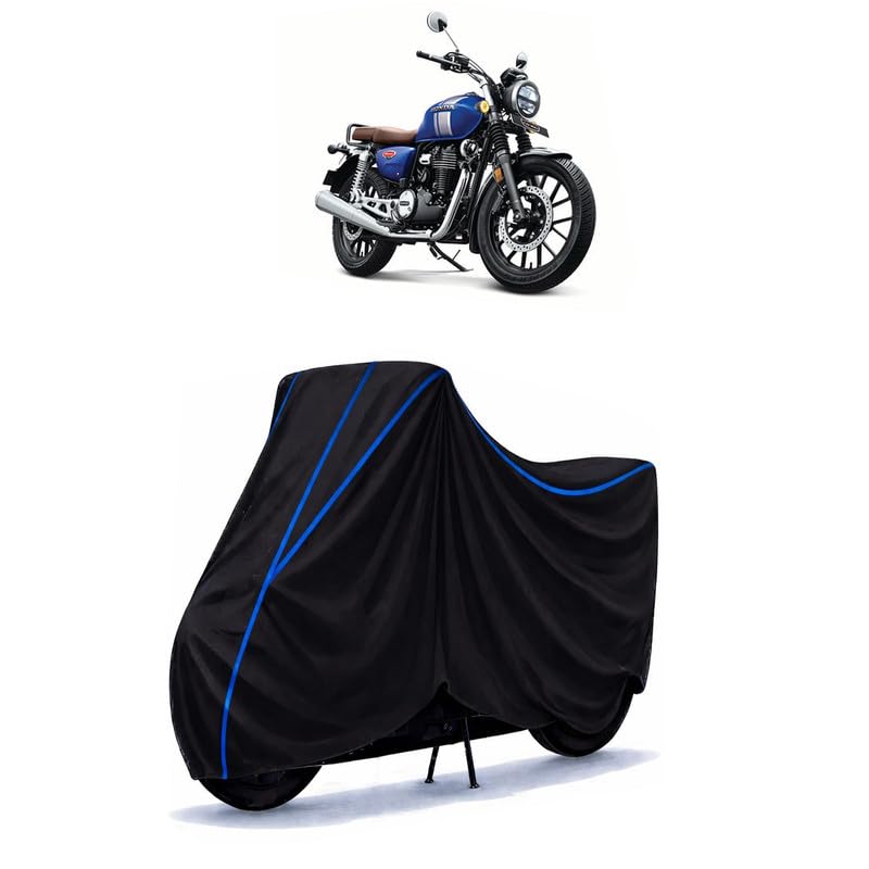 Image of CB350 DLX Pro Bike Cover Water Resistant Universal Motorcycle Rain | Heavy Duty UV Protection, Dust, Scratch Indoor Outdoor All Weather with Black Blue Piping Elastic