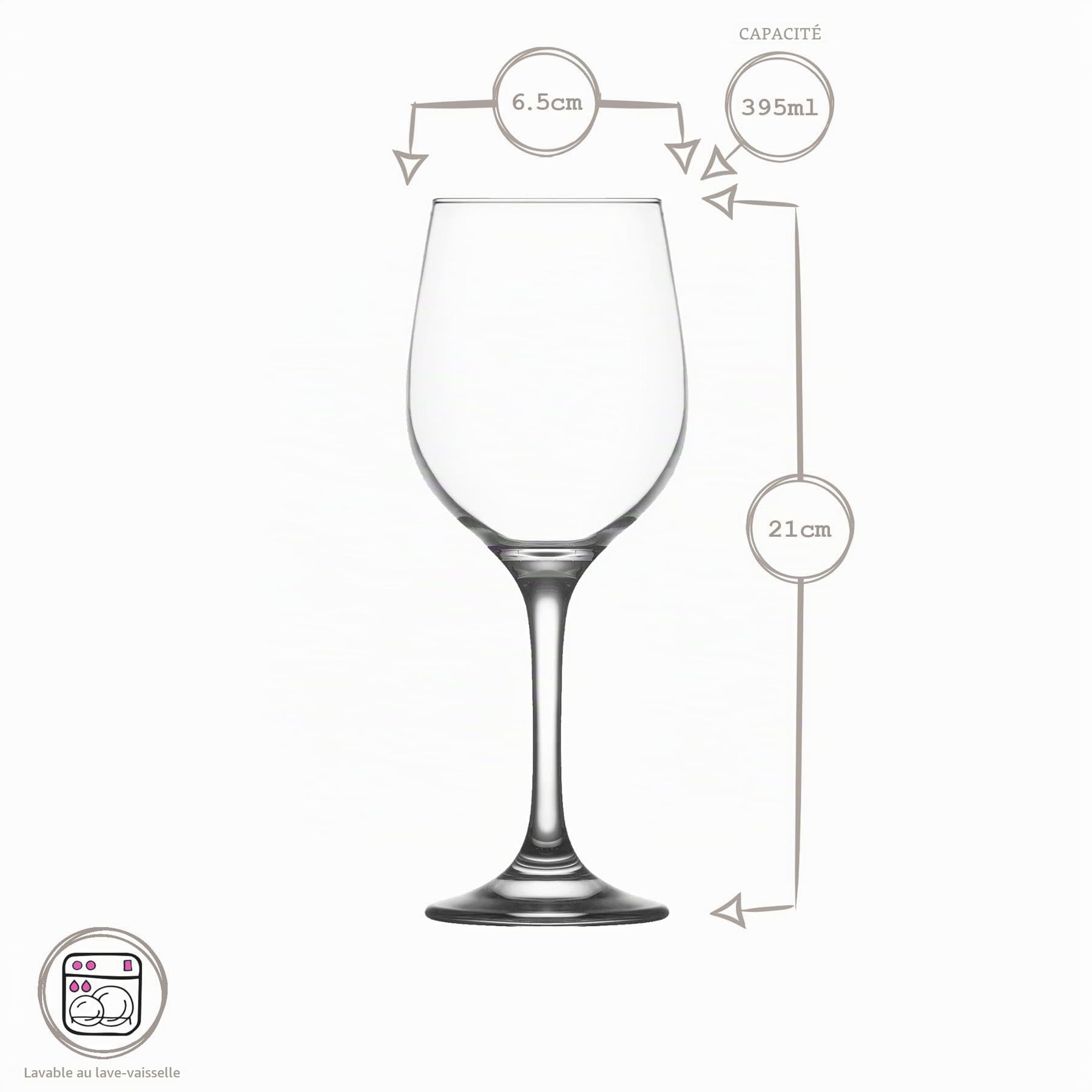LAV 395ml Fame Verres à Vin - Couleurs Complètes - 12x Lavable au Lave-Vaisselle Verre Mariage Noël Anniversaire Fête Boire Verrerie Gobelet Cadeau