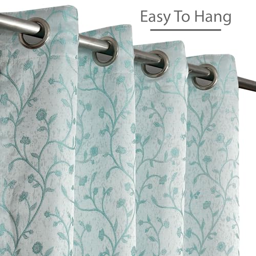 Image of FRESH FROM LOOM Light Blocking 80% Light Block Curtain 6 Feet Windows | Heavy Jari Jacquard Premium Luxury Floral Print | Semi Blackout | Durable Stitch Parda (6feet, Aqua, 1pc only)